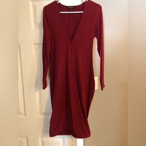 Express red cotton fitted dress